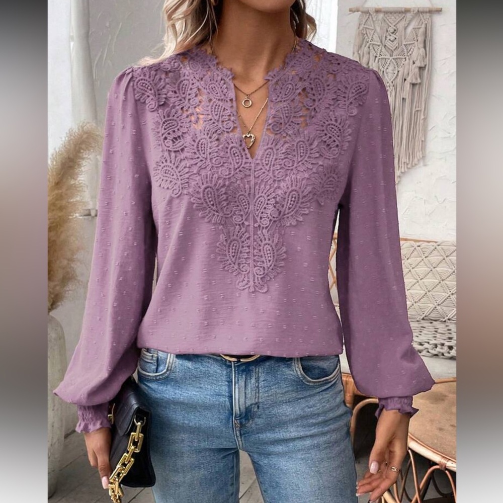 Elegant Purple Swiss Dot Lace Blouse